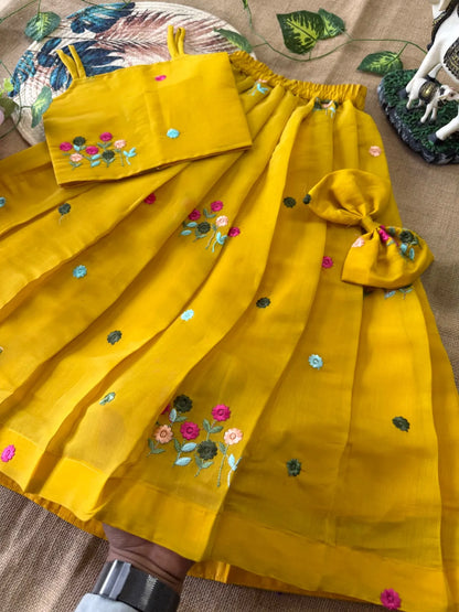 Soft Mul Chanderi Cotton Yellow Kids Lehenga