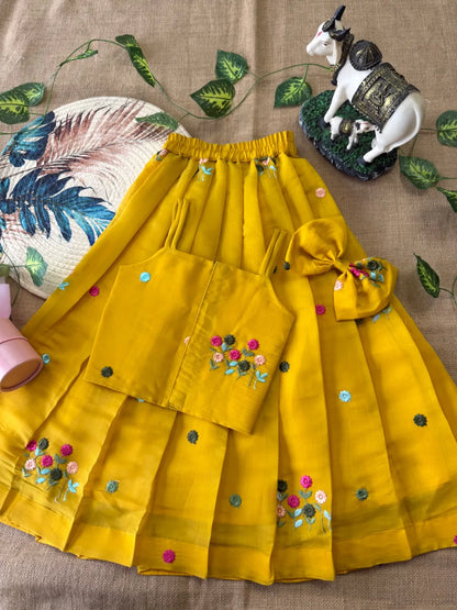 Soft Mul Chanderi Cotton Yellow Kids Lehenga