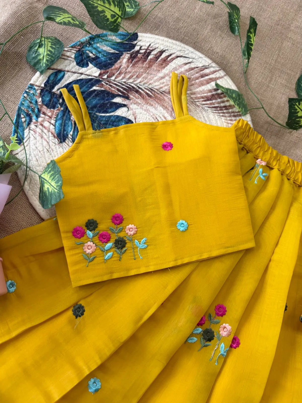 Soft Mul Chanderi Cotton Yellow Kids Lehenga