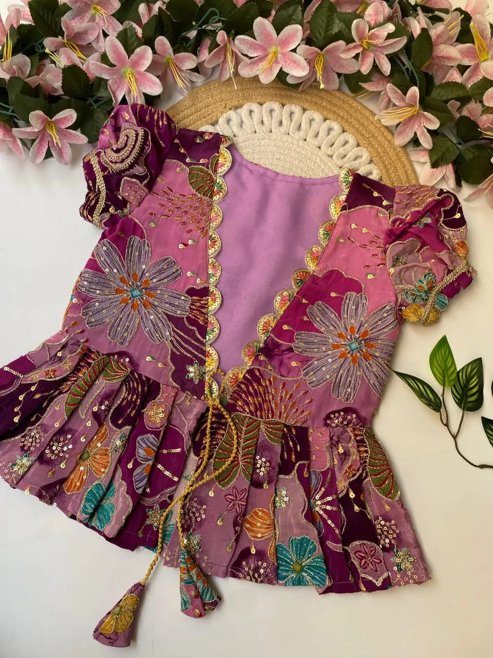Kids Embroidery Work Gown with Coat - Pink