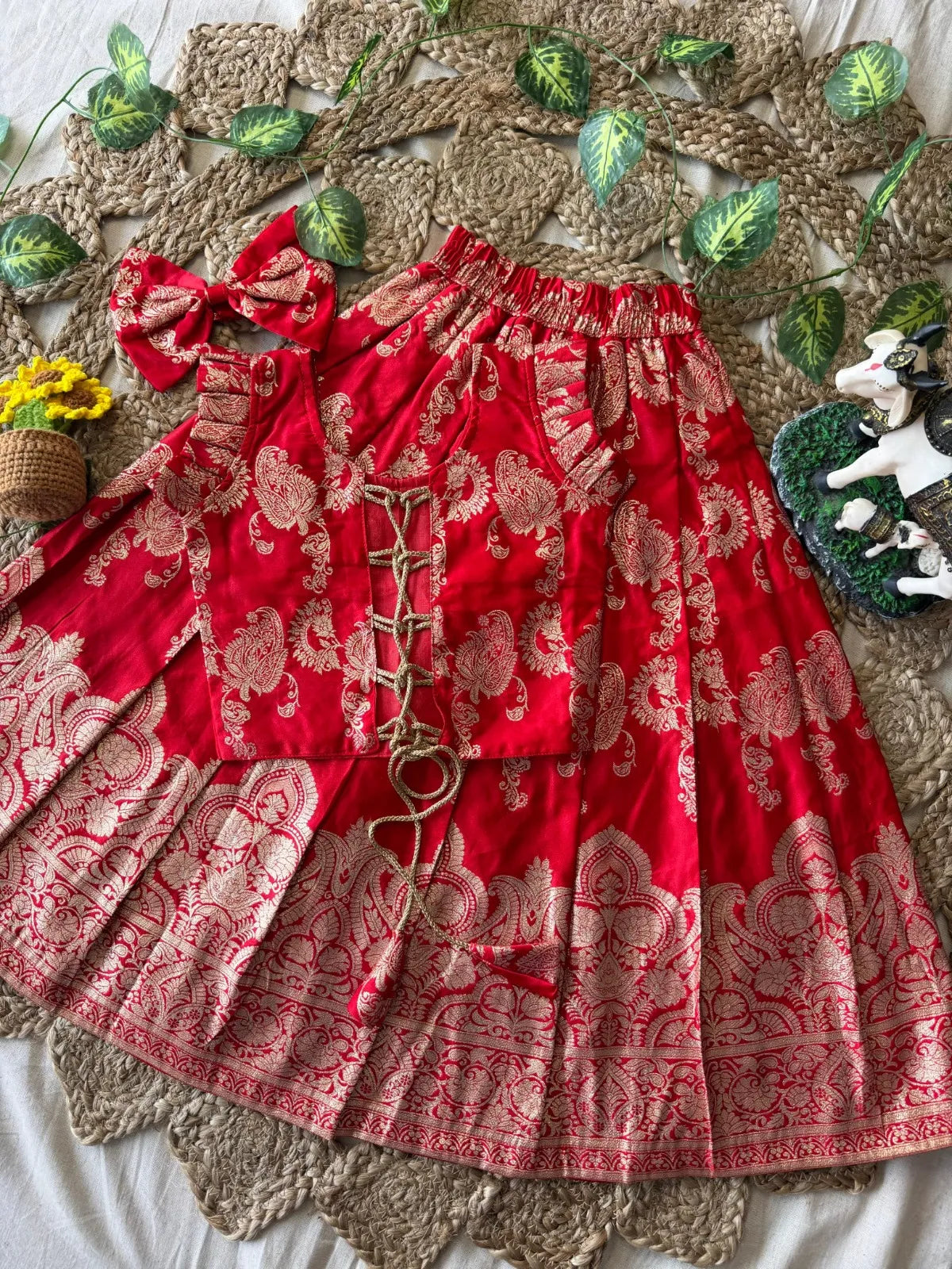 Banarasi Satin Kids Lehenga - Red