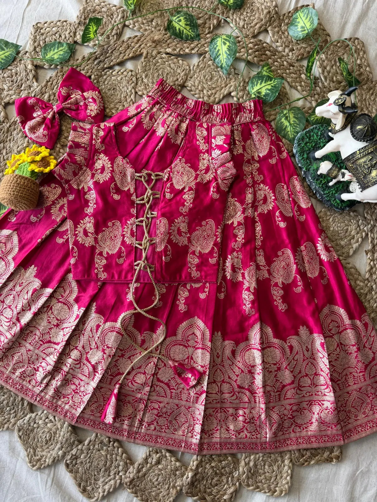 Banarasi Satin Kids Lehenga - Pink