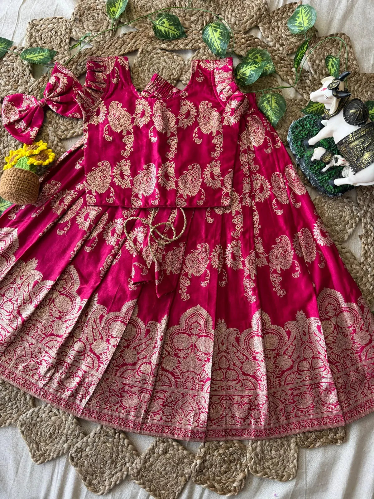 Banarasi Satin Kids Lehenga - Pink
