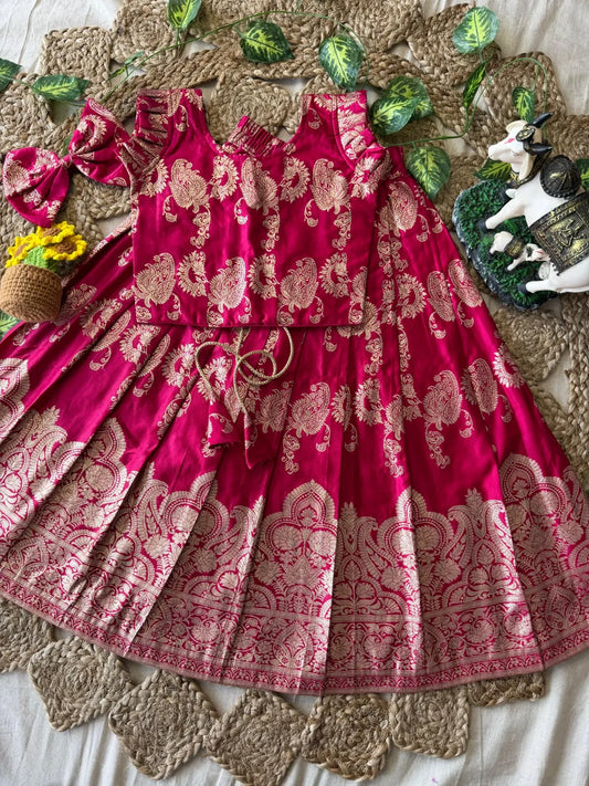 Banarasi Satin Kids Lehenga - Pink