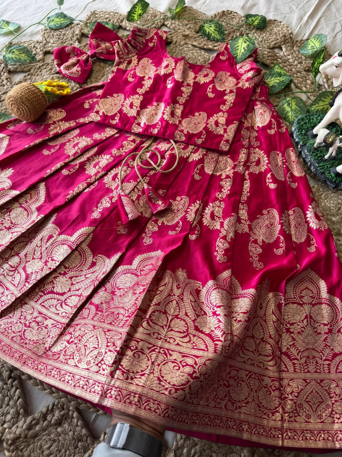 Banarasi Satin Kids Lehenga - Pink