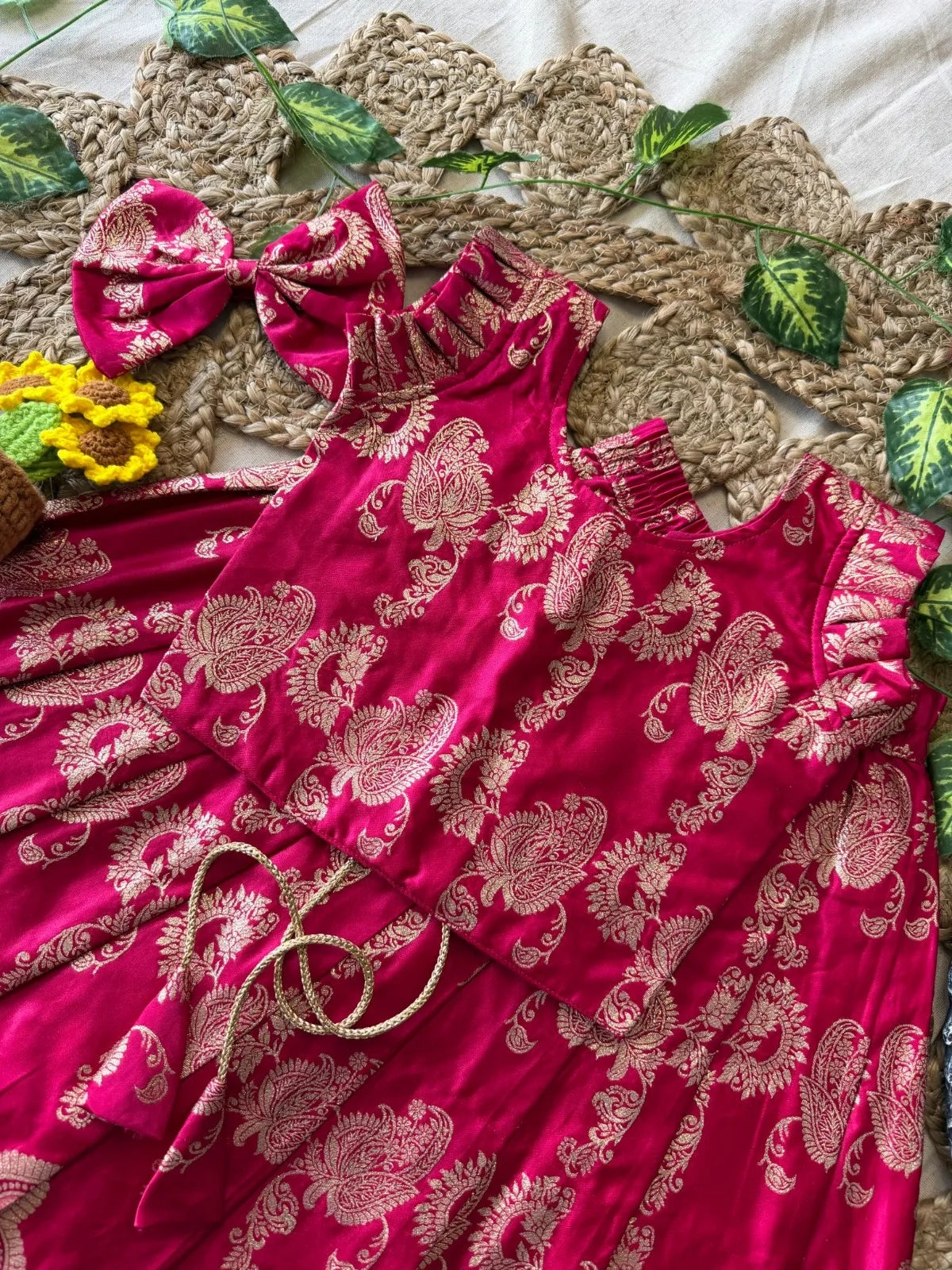 Banarasi Satin Kids Lehenga - Pink