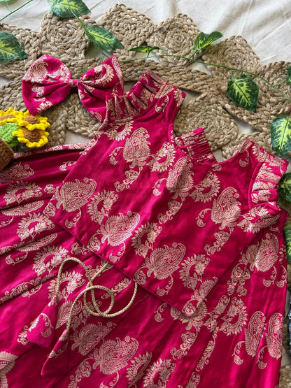 Banarasi Satin Kids Lehenga - Pink