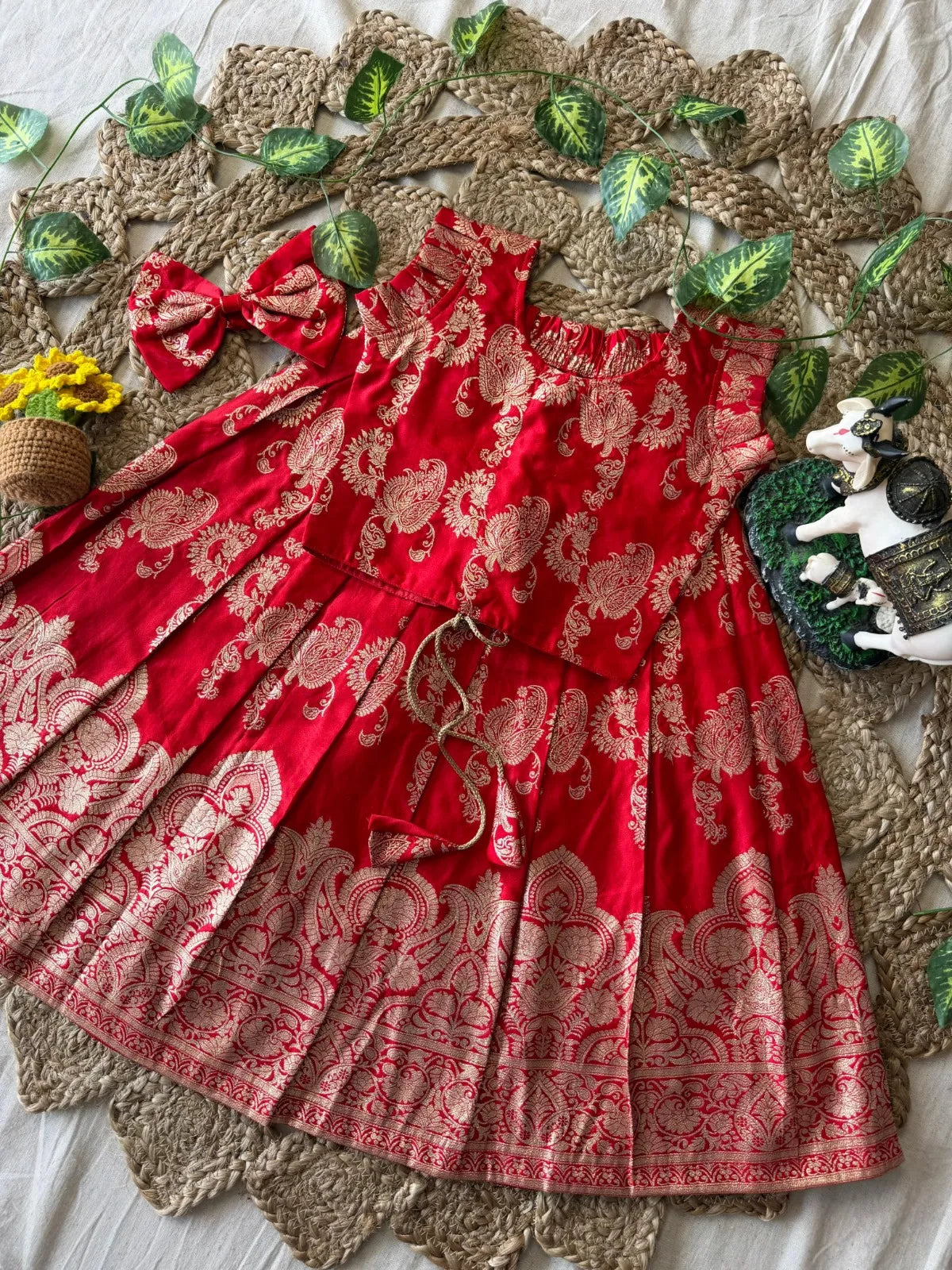 Banarasi Satin Kids Lehenga - Red