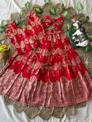 Banarasi Satin Kids Lehenga - Red