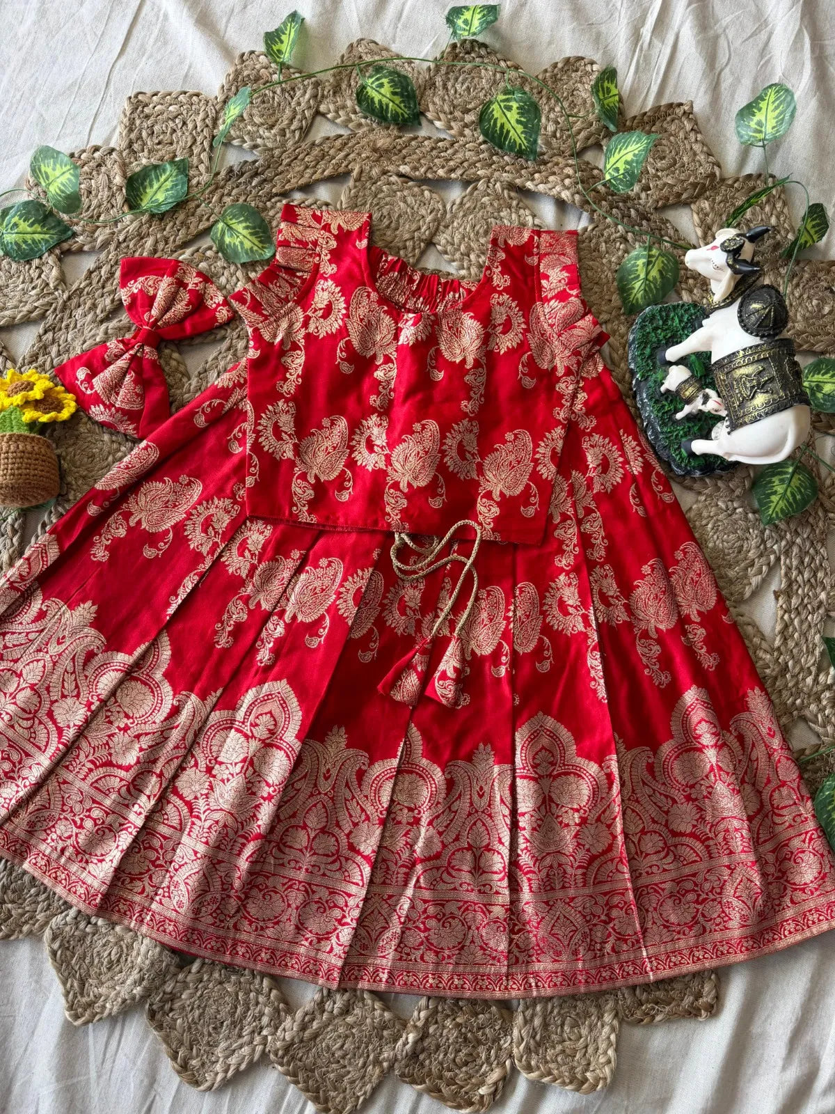 Banarasi Satin Kids Lehenga - Red