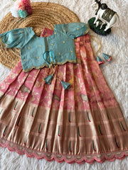 Hit Bird design kids Lehenga - Sky & Baby Pink
