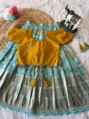 Hit Bird design kids Lehenga - Yellow & Sky