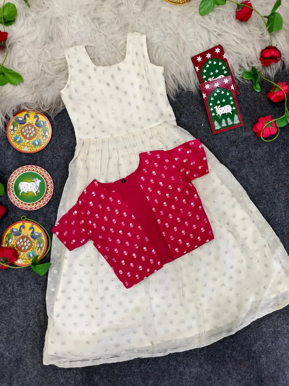 Off-White Zari Butti Kids Dress