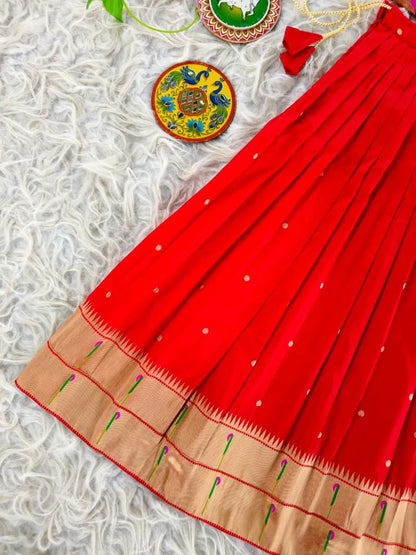 Paithani Zari Kids Skirt & Top Set- Red