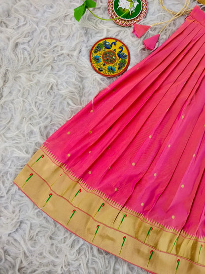 Paithani Zari Kids Skirt & Top Set- Gajri Pink