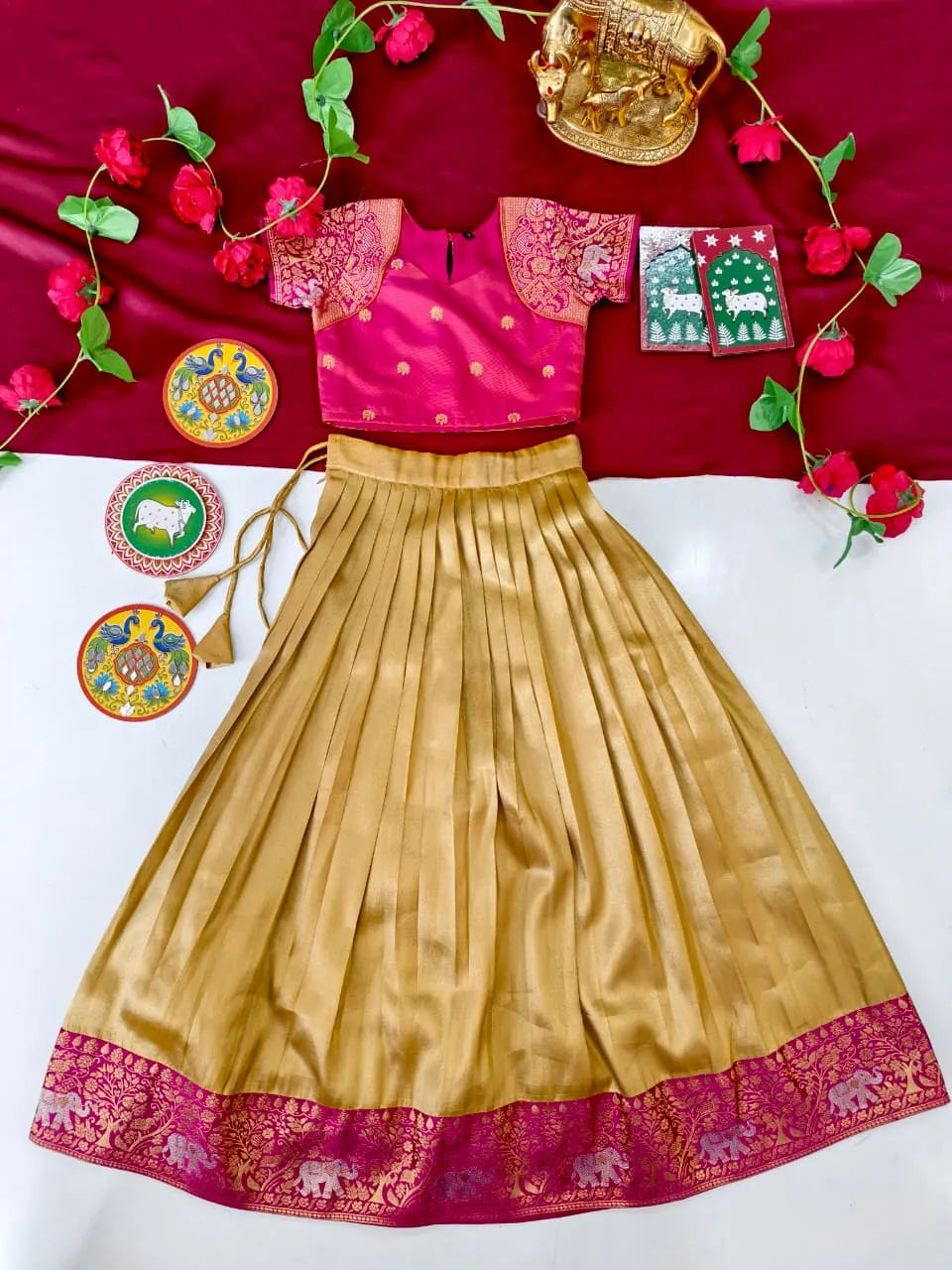 Golden Silk Tissue Kids Skirt & Top Set
