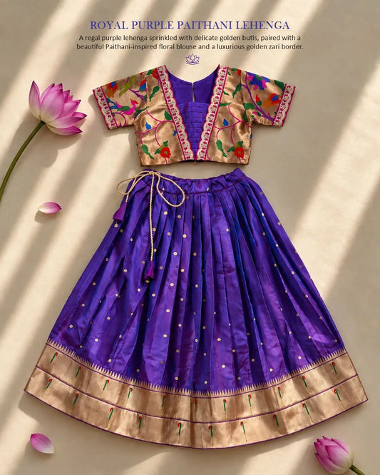 Paithani Zari Kids Skirt & Top Set- Blue