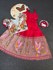 Position Printed & Embroidered Gown for Kids - Red