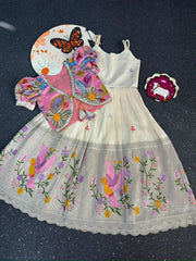 Position Printed & Embroidered Gown for Kids - Cream