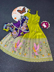 Position Printed & Embroidered Gown for Kids - Parrot
