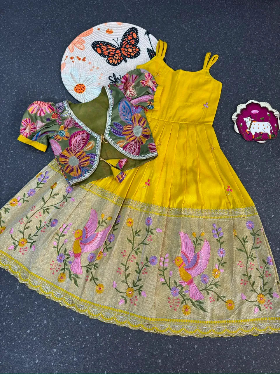 Position Printed & Embroidered Gown for Kids - Yellow