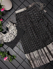 Soft Silk Kanchipuram Kids Crop Top Lehenga Set- Black