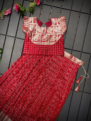 Soft Silk Kanchipuram Kids Crop Top Lehenga Set - Red