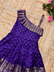 Kids Paithani Silk One-Shoulder Dress - Blue