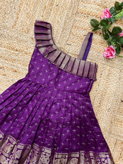 Kids Paithani Silk One-Shoulder Dress - Purple