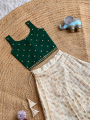 Chic Off - White Skirt & Embroidered Top Set for Girls - Green