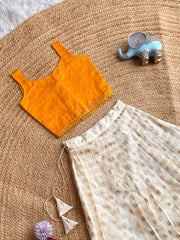 Chic Off - White Skirt & Embroidered Top Set for Girls - Yellow