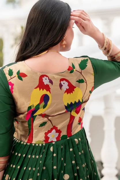 Green Paithani Silk Anarkali Gown with Zari Border