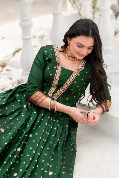 Green Paithani Silk Anarkali Gown with Zari Border