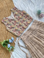 Kids Tussar Silk Embroidered Kantha Work Top Set - Cream