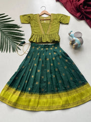 Kids Soft Silk Lehenga Choli Set - Green
