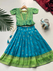 Kids Soft Silk Lehenga Choli Set - Teal