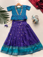 Kids Soft Silk Lehenga Choli Set - Blue