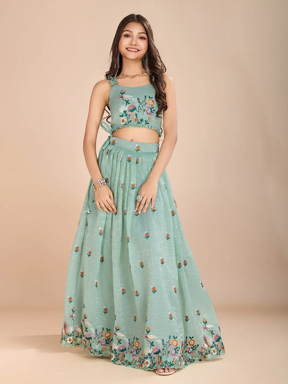 Kids Gold Crush Skirt Set with Bird Motif - Aqva