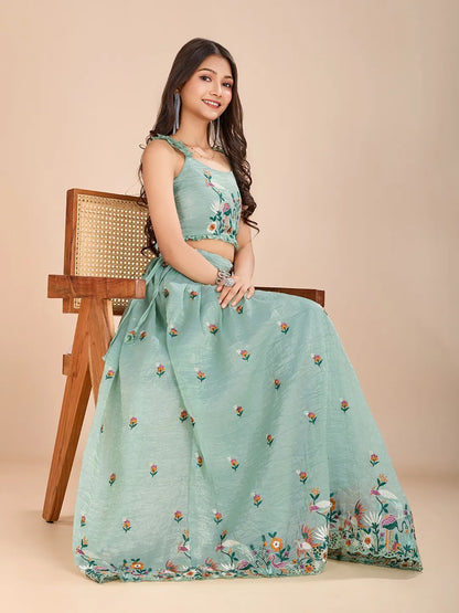 Kids Gold Crush Skirt Set with Bird Motif - Aqva