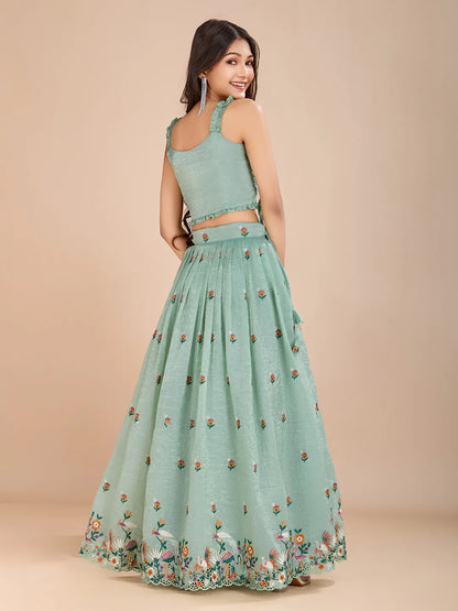 Kids Gold Crush Skirt Set with Bird Motif - Aqva