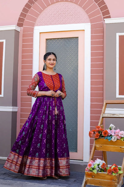 Patola Anarkali Ethnic Gown - Purple
