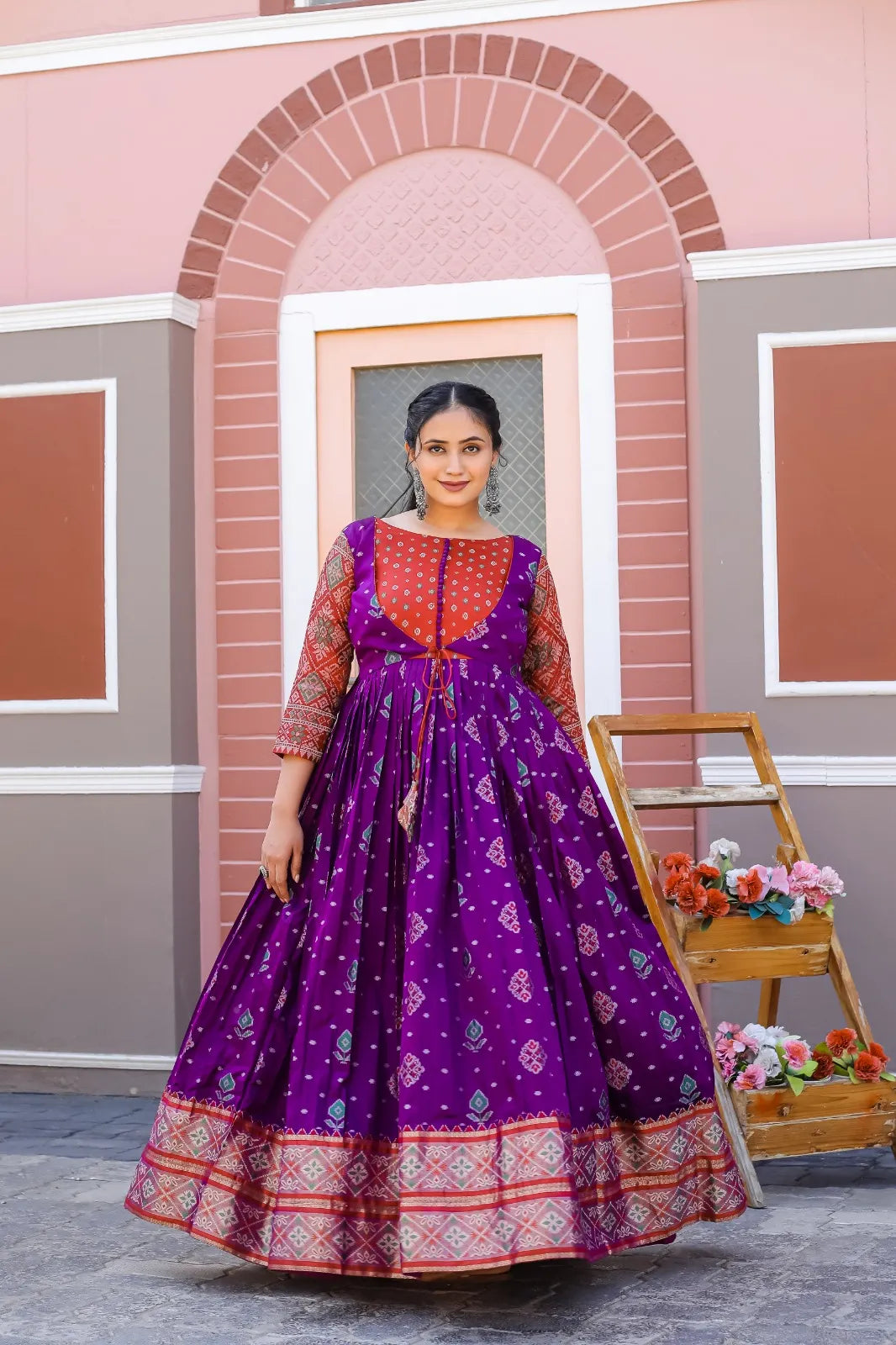 Patola Anarkali Ethnic Gown - Purple