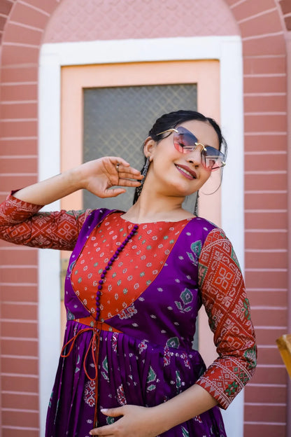 Patola Anarkali Ethnic Gown - Purple