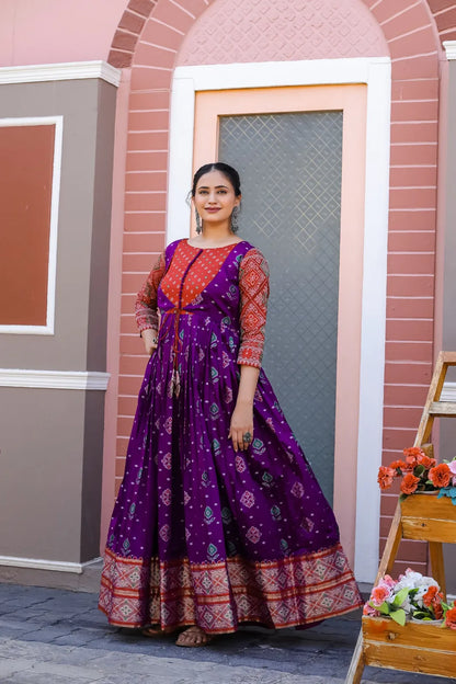 Patola Anarkali Ethnic Gown - Purple