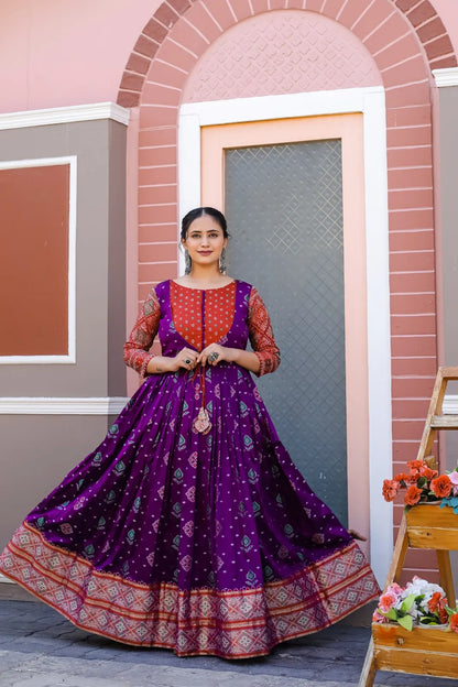 Patola Anarkali Ethnic Gown - Purple