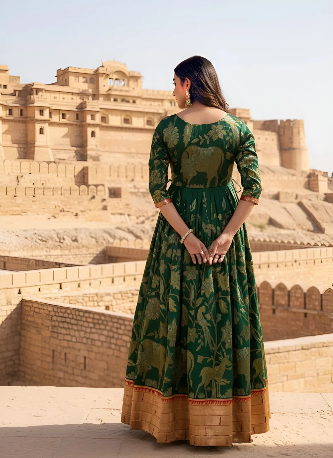 Green Paithani Gown Floral Woven Design | Festive & Wedding Wear