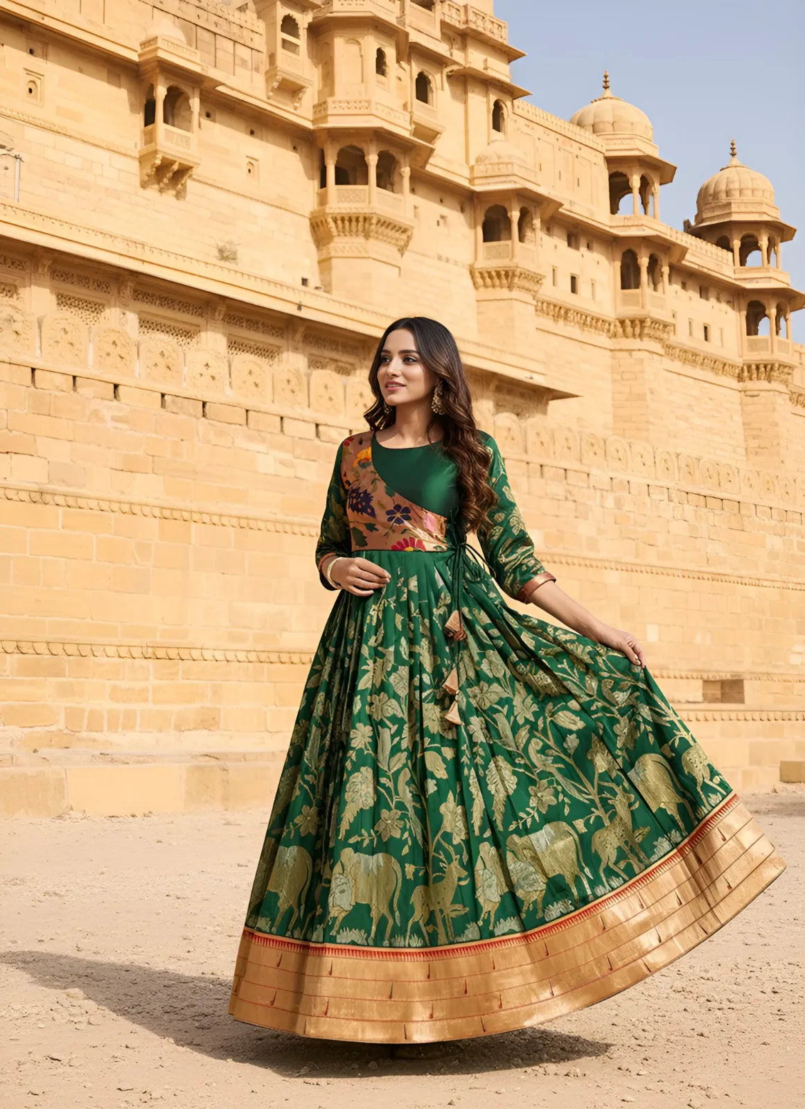 Green Paithani Gown Floral Woven Design | Festive & Wedding Wear