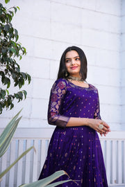 Violet Zari Buti Anarkali Gown with Floral Border