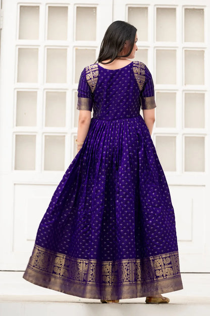 Violet Zari Buti Anarkali Gown with Woven Border
