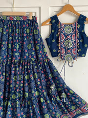 Blue Ajrakh Print Lehenga Set Chaniya Choli